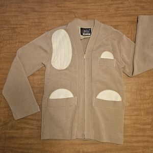Vtg 40s 50s Whiting Cardigan Shooting Sweater Talon Zipper Wool Leather Men 38 M